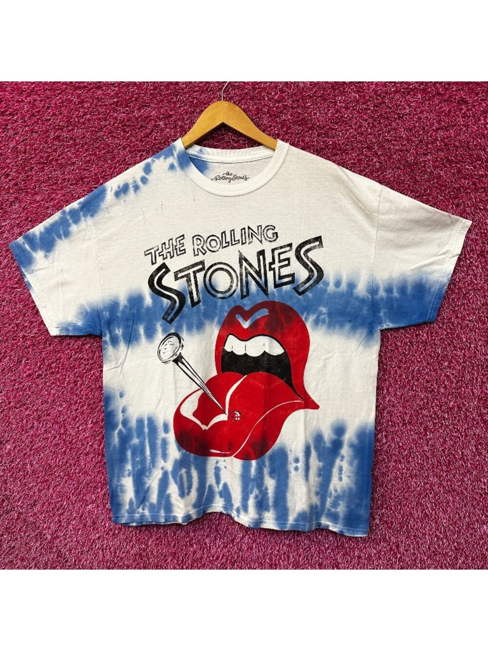 The Rolling Stones Hot Lips Tie Dye Blue Oversized T-Shirt  Size Large